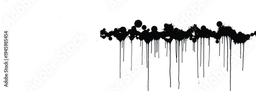 Abstract black paint drips on white background