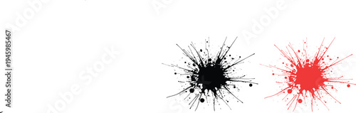 Vibrant black and red ink splatter art on white background