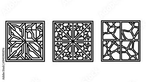 Abstract geometric floor tile patterns mosaic shattered glass and vein textures vector icon set