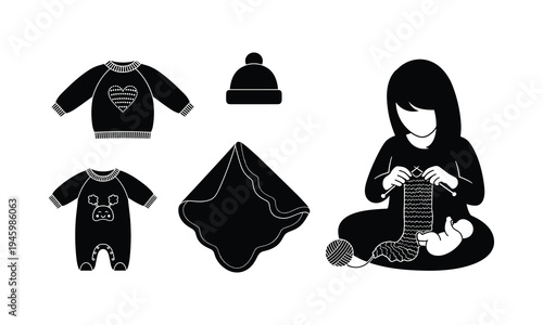 Cozy knitted baby clothes and accessories set with a knitting enthusiast