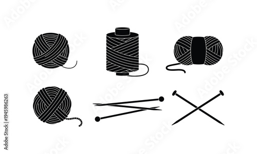 Assorted knitting supplies including yarn and needles