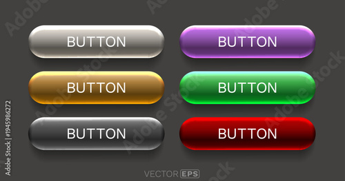 Glossy 3D web buttons in a variety of colors.
