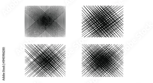 Abstract geometric patterns composed of intersecting black lines on a white background isolated on transparent background