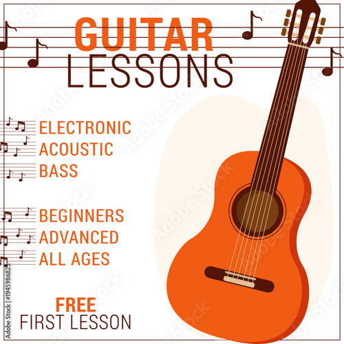 Guitar lessons. Advertise guitar lessons, post on social media, or advertise.