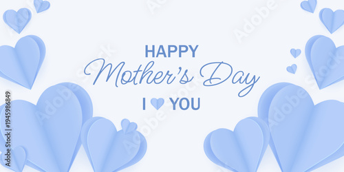 Editable card template for Mother's Day, Valentine's Day, and birthdays. Minimalistic background with paper-cut hearts. Template for flyers, sale banners, and social media posts.