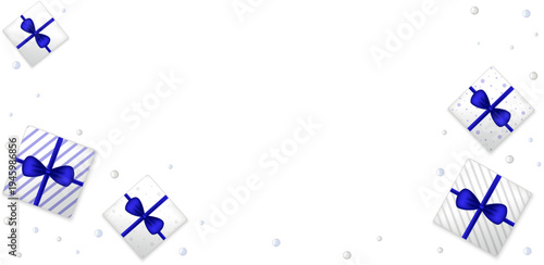 Template for sale banner, postcard and more. Banner with gift boxes on a white background with blue ribbons. Simple style