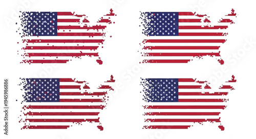 Four small american and mexican flag combinations displayed in a grid isolated on transparent background