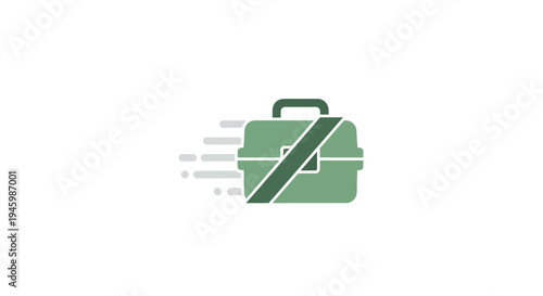 Green briefcase with diagonal line moving fast.
