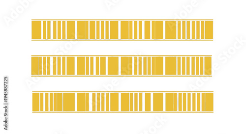 Three horizontal rows of vertical golden striped patterns isolated on transparent background