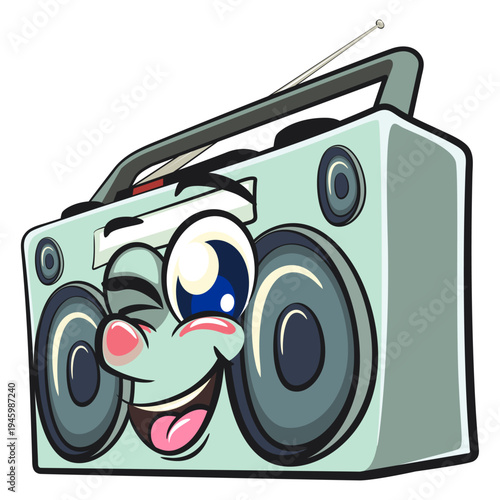 cute retro boombox radio mascot character isolated vector illustration, work of hand drawn