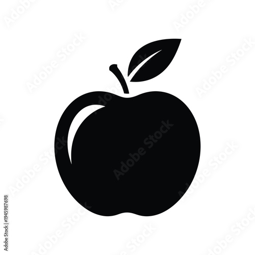 Black apple icon with leaf