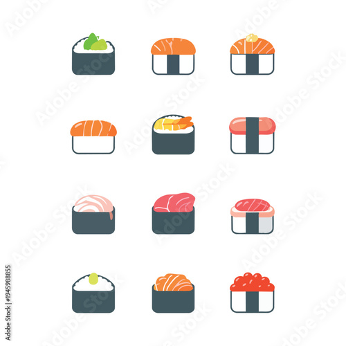 Set of Sushi and Nigiri Vector Icons