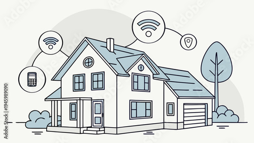 Smart home with internet of things and wireless connectivity concept illustration