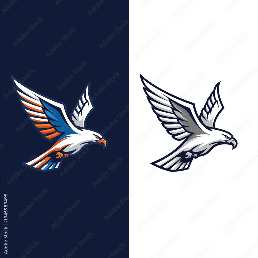 Obraz premium Dynamic Flying Eagle Mascot Vector Illustration for Powerful Sports Team Logo Design
