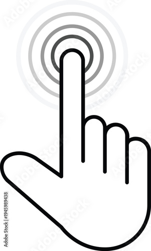 A hand with a finger pointing to a touch screen isolated on white background, illustration