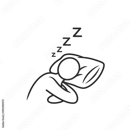 A simple line drawing of a person sleeping peacefully on their arm with zs above their head