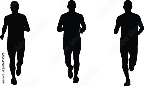 Silhouettes of three men running in different poses jogging exercise