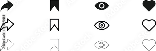 A collection of black and white icons isolated on white background, illustration