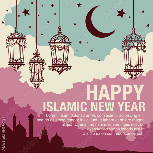 Happy islamic new year greeting card