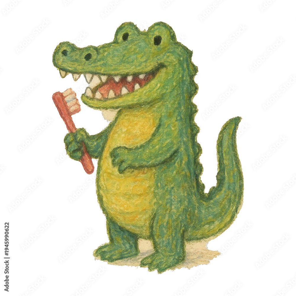 Fototapeta premium PNG Cute crocodile holding toothbrush