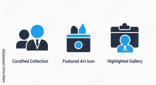 Art and curation icons: collection, featured art, and gallery for creative projects