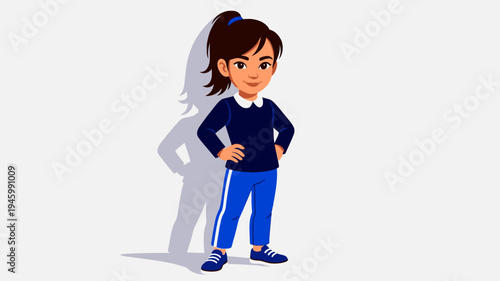 Young Girl Standing Confidently with Hands on Hips vector illustration