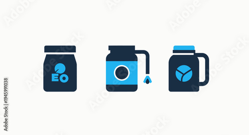 Icons representing essential oils, jars, and containers for aromatherapy, wellness, and natural product concepts