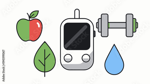 Diabetes Management Icons Healthy Lifestyle Choices vector illustration