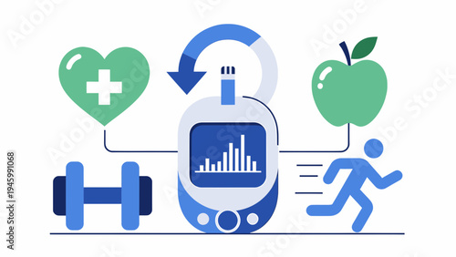 Diabetes Management Healthy Lifestyle and Monitoring vector illustration
