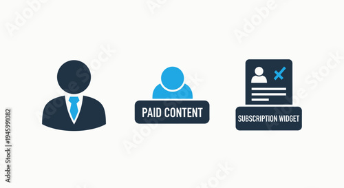 Subscription service icons: user profile, paid content, subscription widget. icons for digital services, memberships, and content access