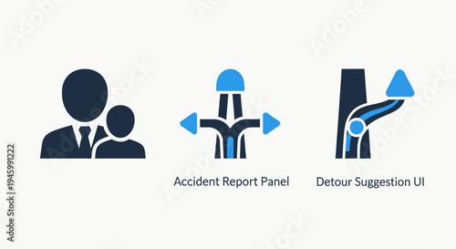 People icons: family, accident report, and detour navigation