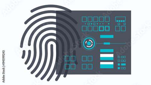 Fingerprint and Digital Interface for Biometric Security vector illustration