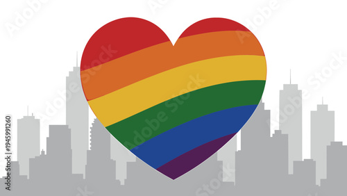 Rainbow Heart Over City Skyline vector illustration