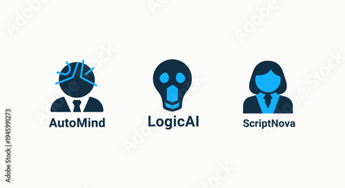 Ai and logic icons with humanoid silhouettes for artificial intelligence, automation, and scripting concepts