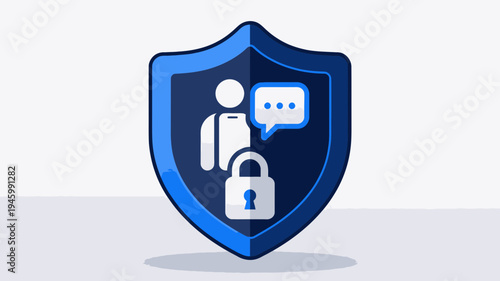 Secure Communication Shield with Person and Lock Icon vector illustration