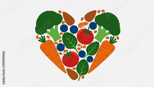 Heart Shape Formed by Healthy Vegetables and Fruits vector illustration