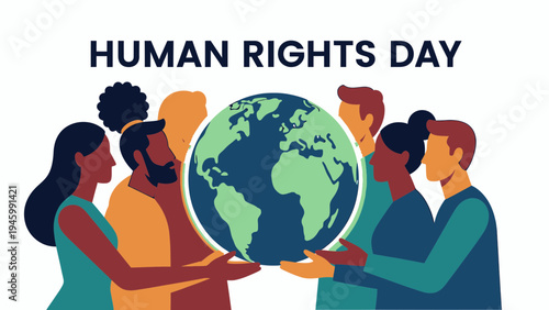 Diverse Group Of People Holding The Earth For Human Rights Day vector illustration