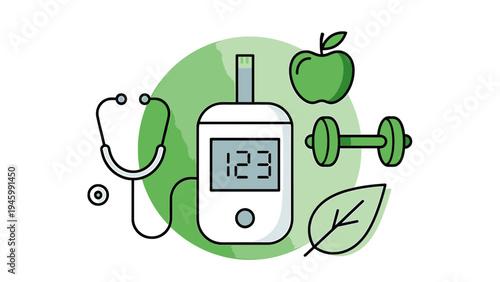 Diabetes Management and Healthy Lifestyle Icons vector illustration