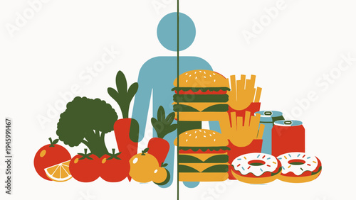 Healthy vs Unhealthy Food Choices vector illustration
