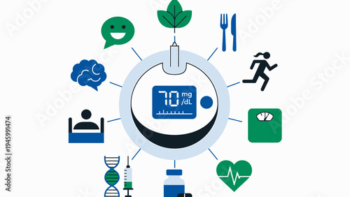 Diabetes Management and Healthy Lifestyle Concept vector illustration