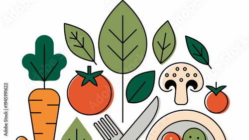 Flat Design Vegetables and Utensils vector illustration
