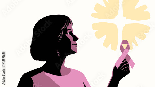 Woman With Pink Ribbon And Abstract Symbol vector illustration