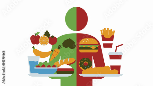 Healthy vs Unhealthy Food Choices vector illustration