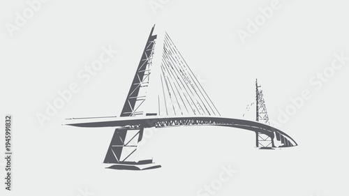 Modern Cable-Stayed Bridge Silhouette vector illustration