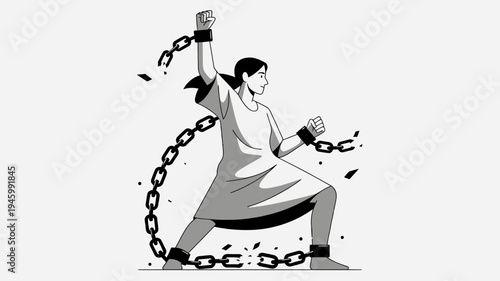 Woman Breaking Free From Chains vector illustration
