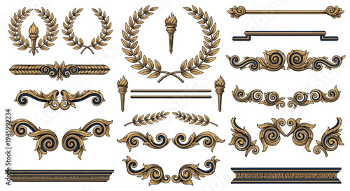Gilded Age Neoclassical Borders and Golden Laurel Wreath Vector Frames