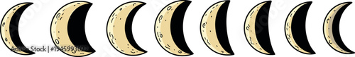 An illustration of the lunar cycle phases on transparent background
