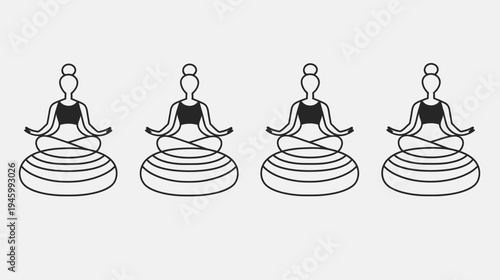 Four line-art women meditating, sitting in the lotus position