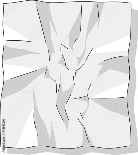 A crumpled piece of white paper on transparent background