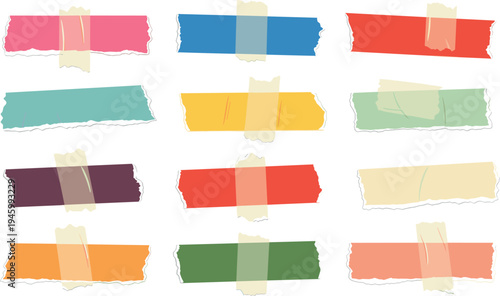 A collection of colorful sticky notes on transparent background